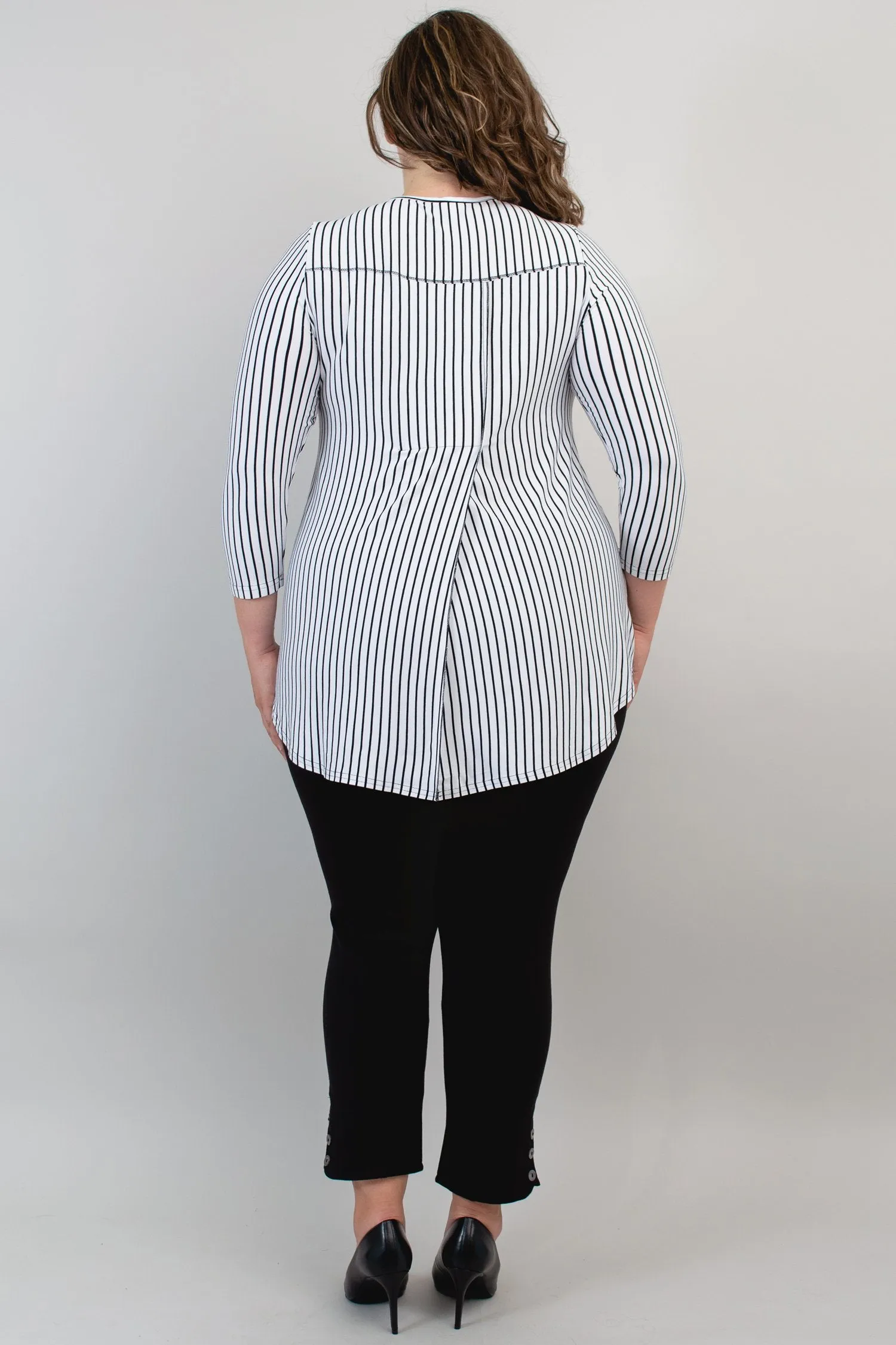 Franny Top, White/Black Small Stripe, Bamboo- Final Sale