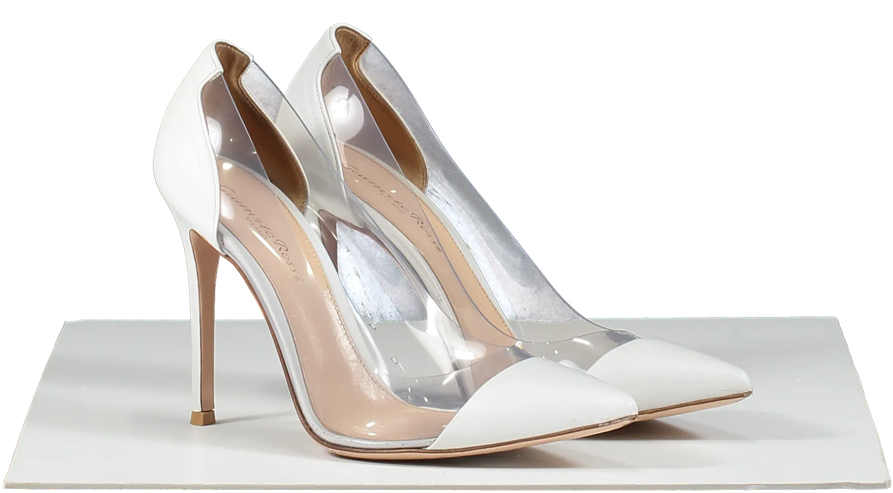 Gianvito Rossi White Leather & Pvc Plexi 105 Court Shoes UK 4.5 EU 37.5 👠