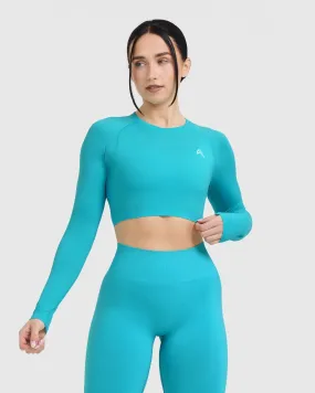 Go To Seamless Fitted Crop Long Sleeve Top | Aqua Blue