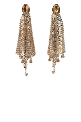 Gold Pixel Crystal Mesh Drop Earrings