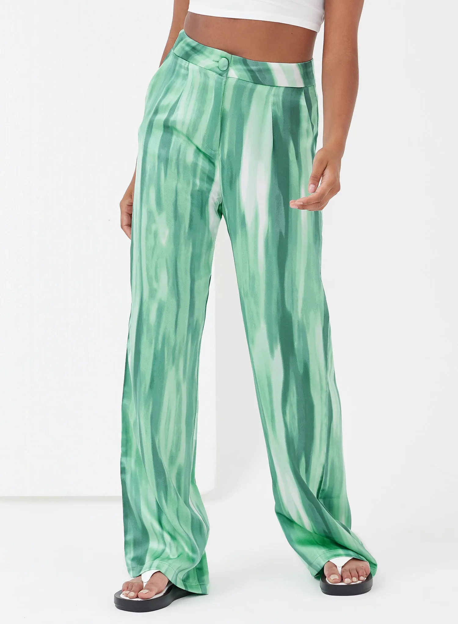 Green Dye Print Satin Trousers - Norma