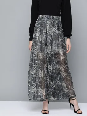 Grey Animal Lurex Print Wide Leg Pants