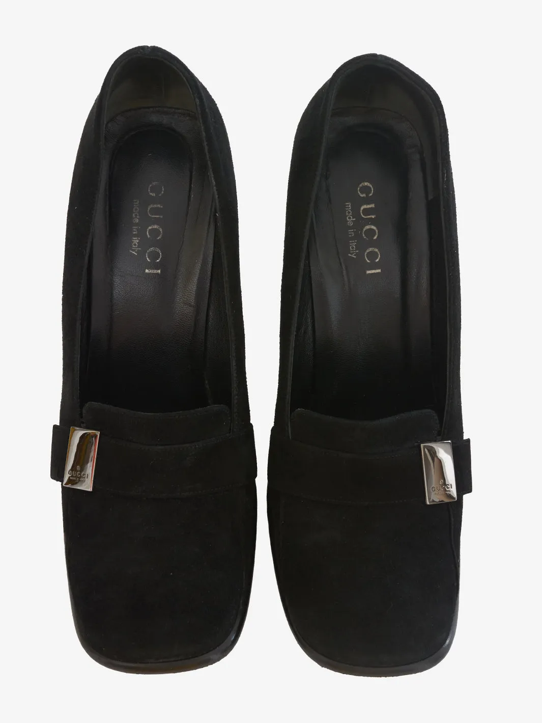 Gucci black velvet heeled loafer