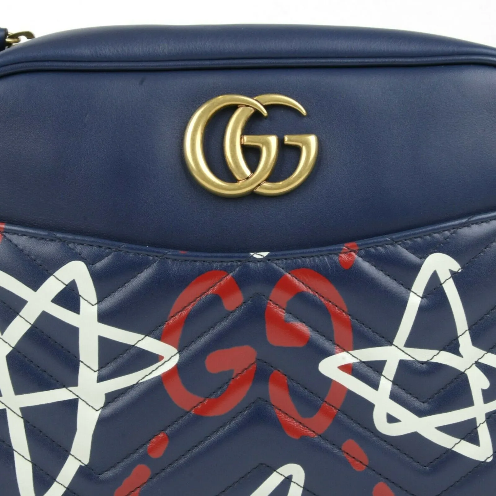 GUCCI Calfskin Gucci Ghost Print Medium GG Marmont Shoulder Bag Blue