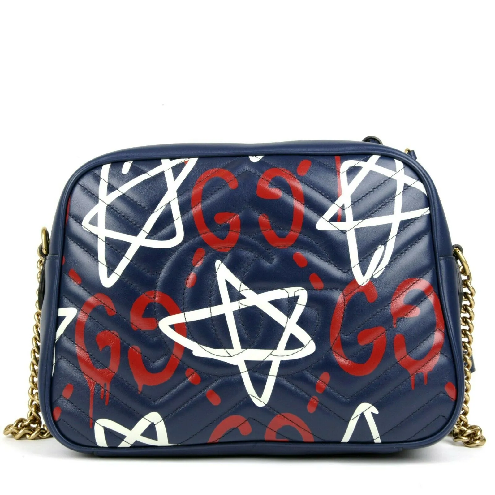 GUCCI Calfskin Gucci Ghost Print Medium GG Marmont Shoulder Bag Blue