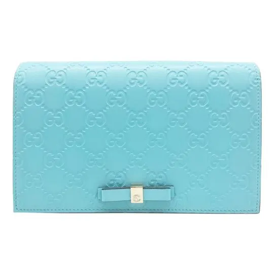 Gucci Chain Guccissima Bow Blue Signature Leather Shoulder Bag