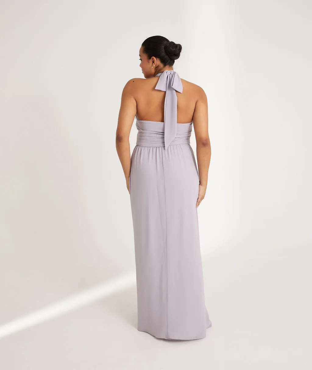 Halter Neck Pleated Waist Chiffon Bridesmaid Dress - Dusty Lilac