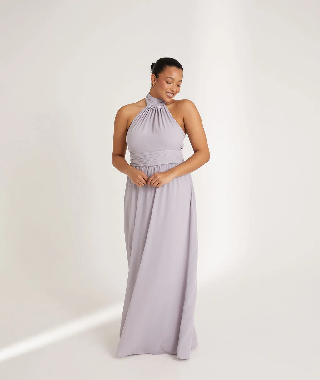 Halter Neck Pleated Waist Chiffon Bridesmaid Dress - Dusty Lilac