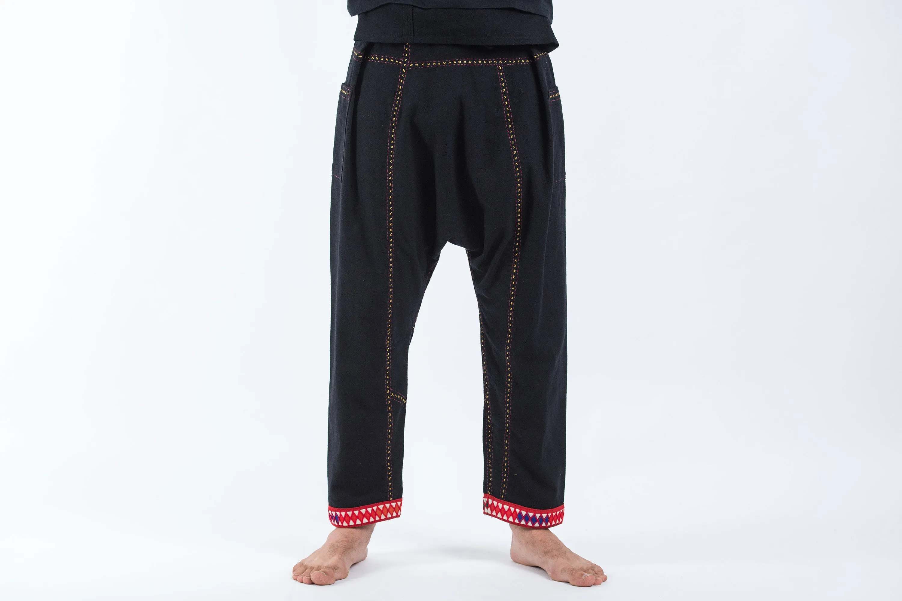 Hand Embroidered Men's Slim Cut Fisherman Pants in Black