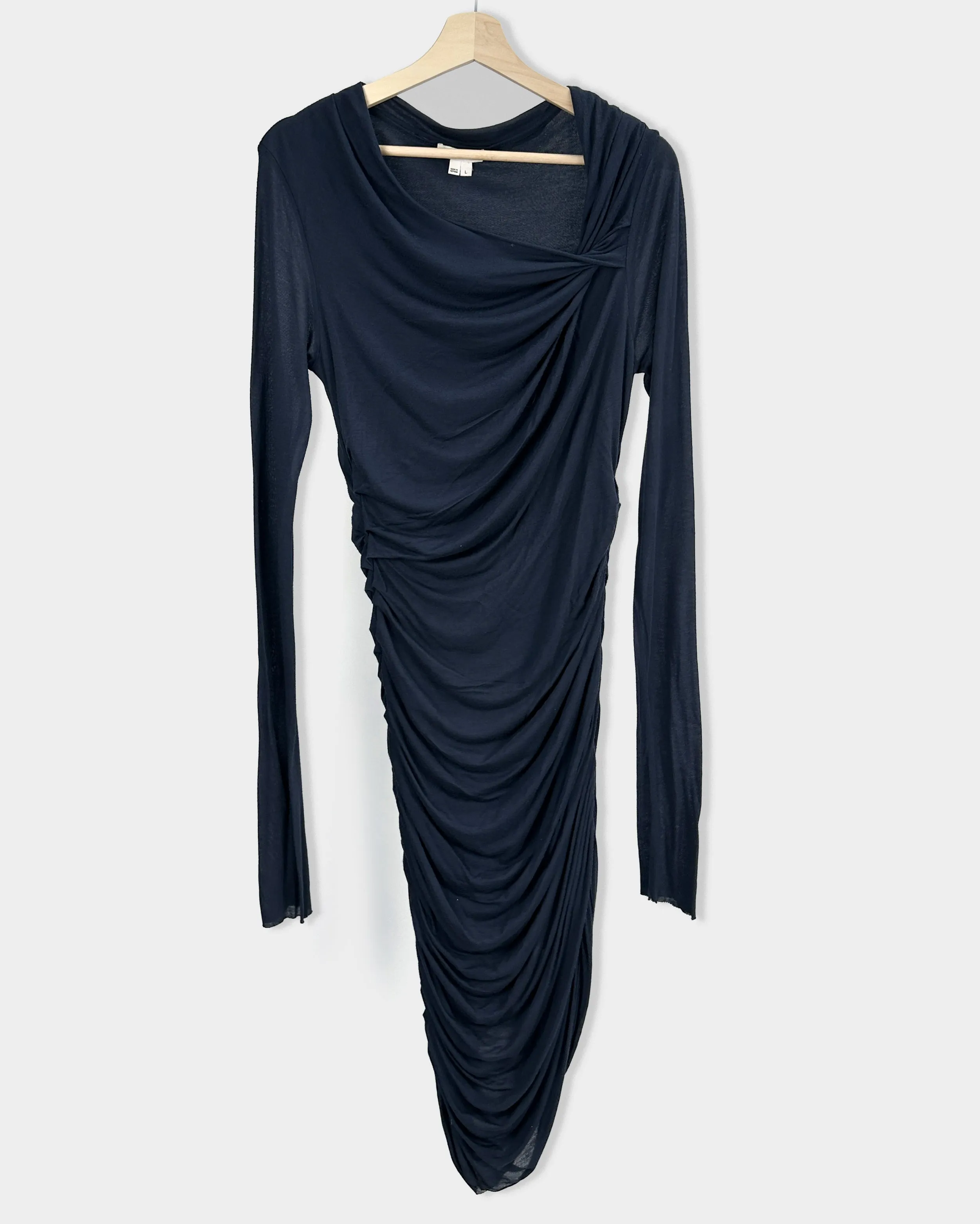 Helmut Lang Dark Blue Pleated Dress 2000's