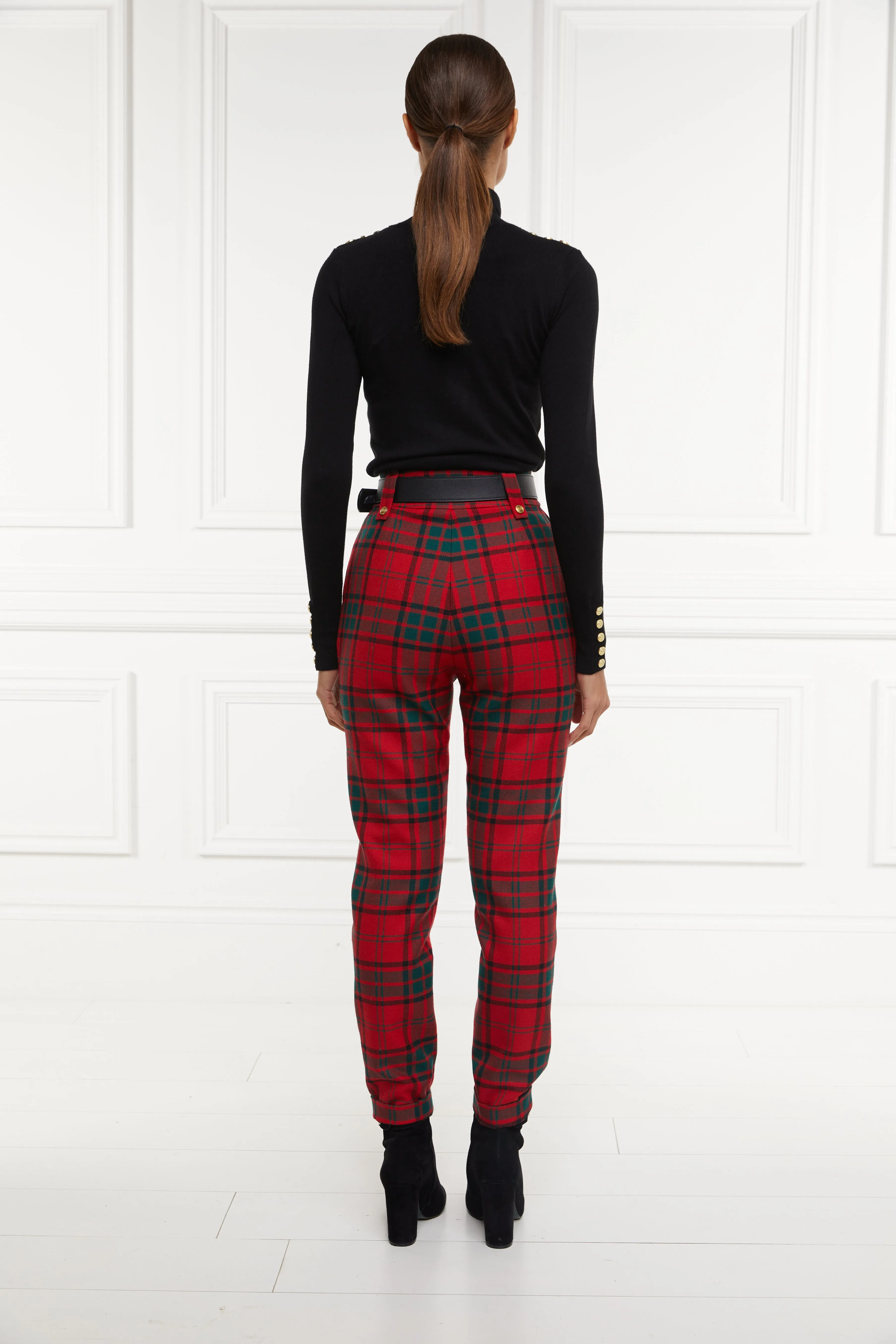 High Waisted Peg Trouser (Red Tartan)