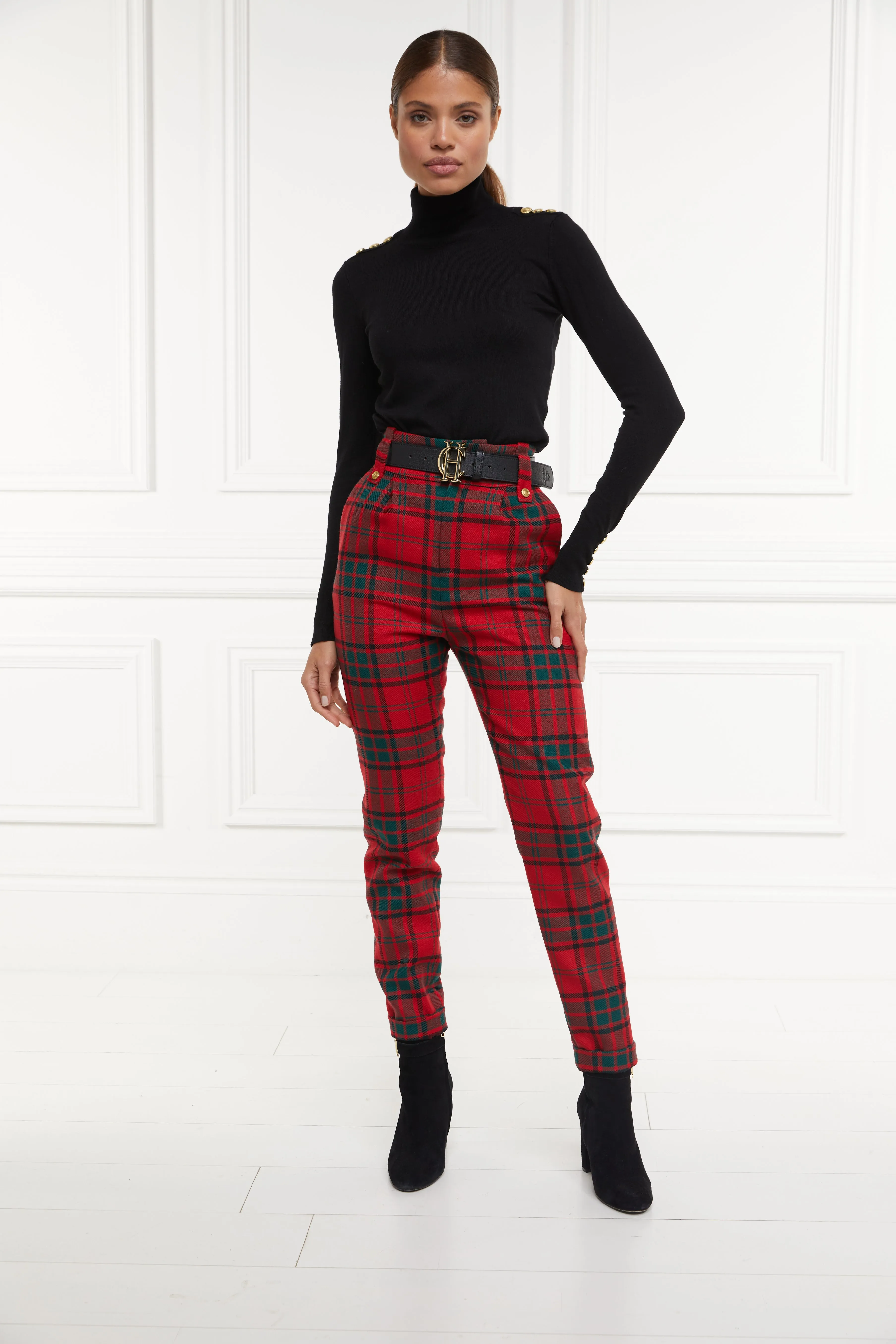 High Waisted Peg Trouser (Red Tartan)