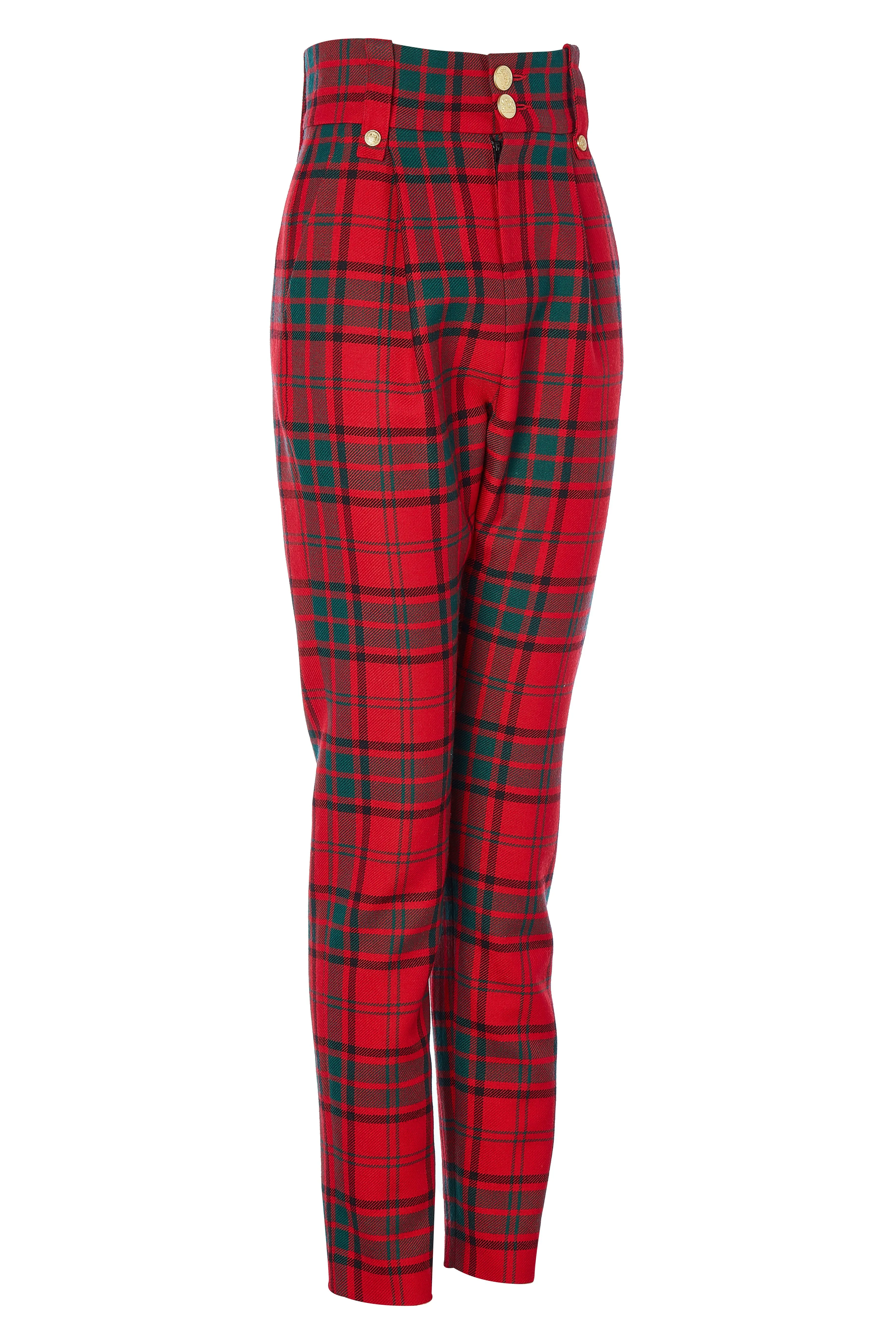 High Waisted Peg Trouser (Red Tartan)