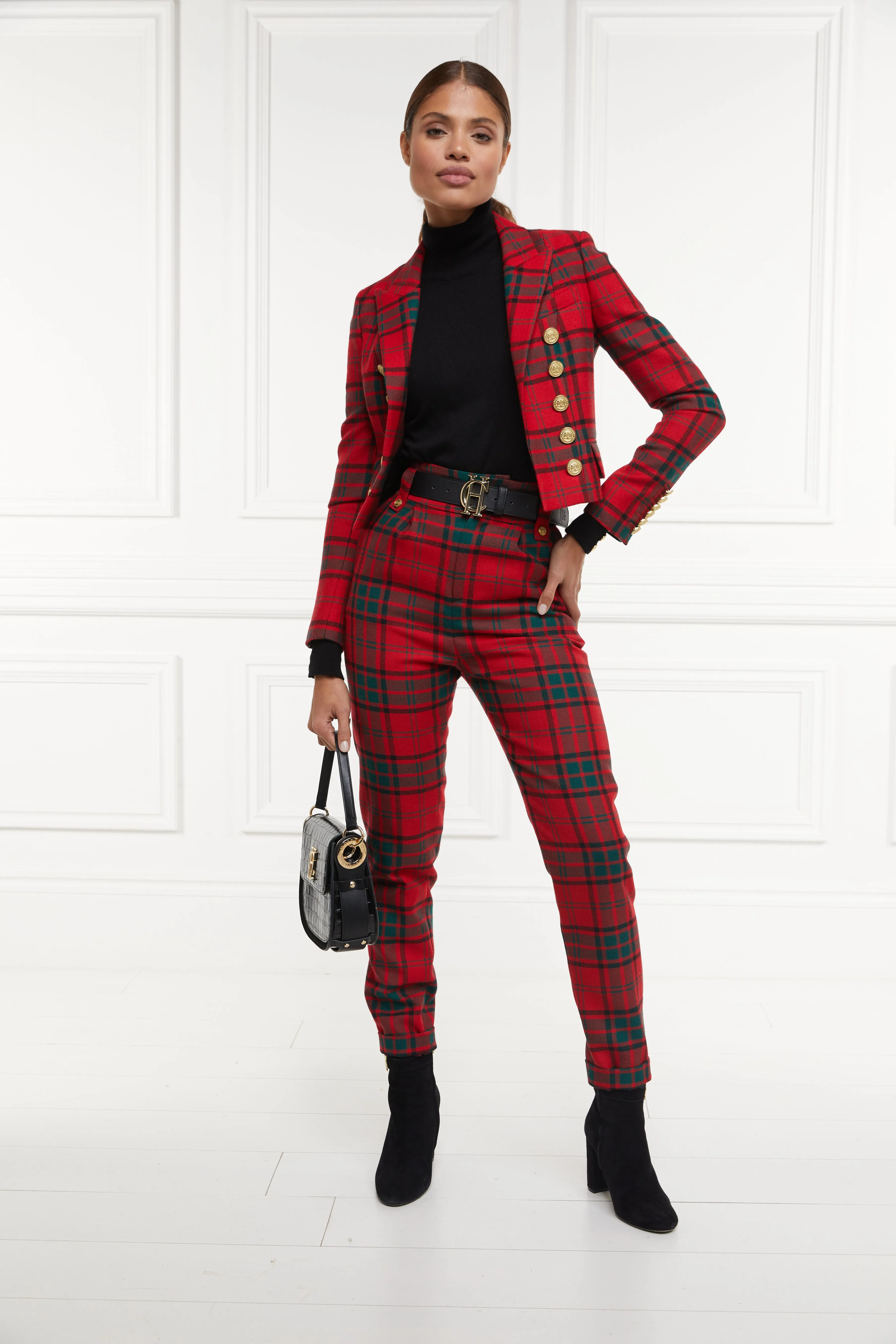 High Waisted Peg Trouser (Red Tartan)