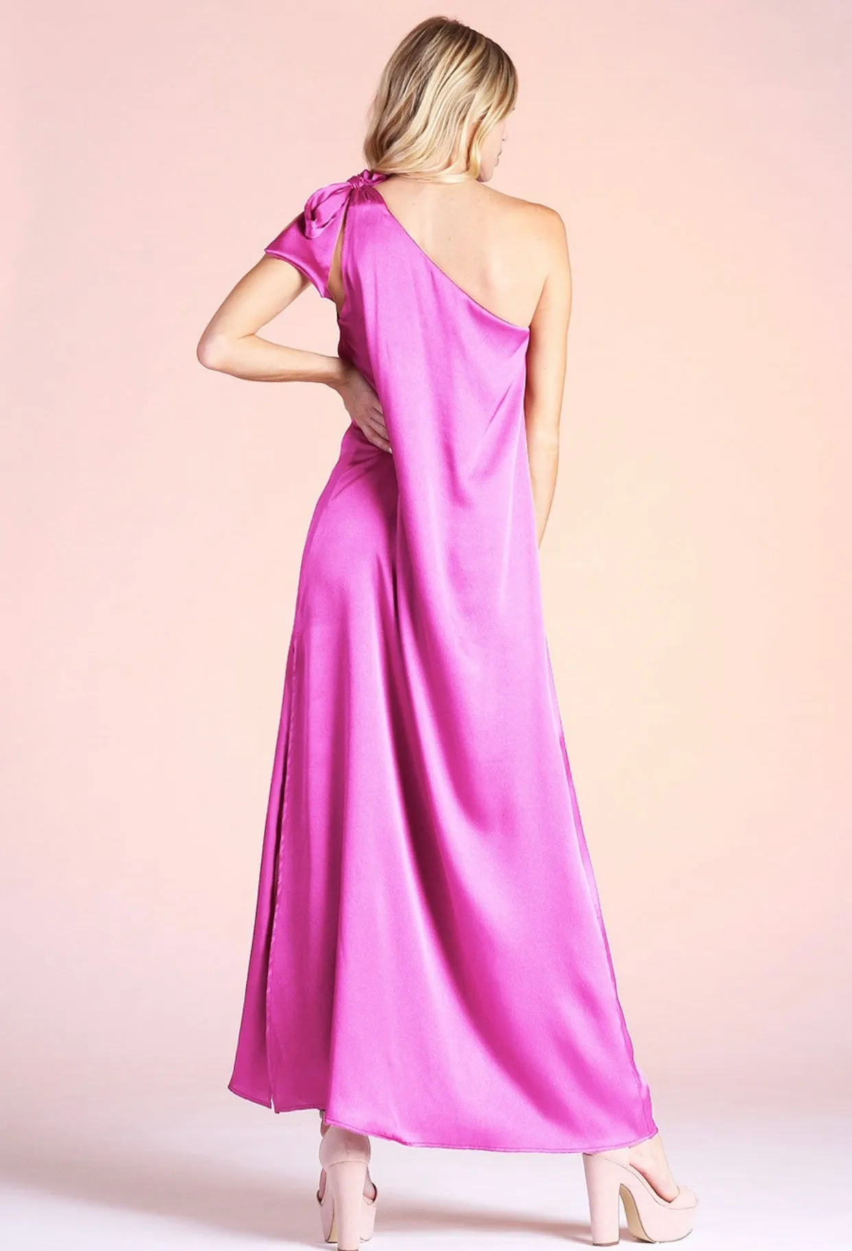 HOT PINK ONE SHOULDER MAXI DRESS