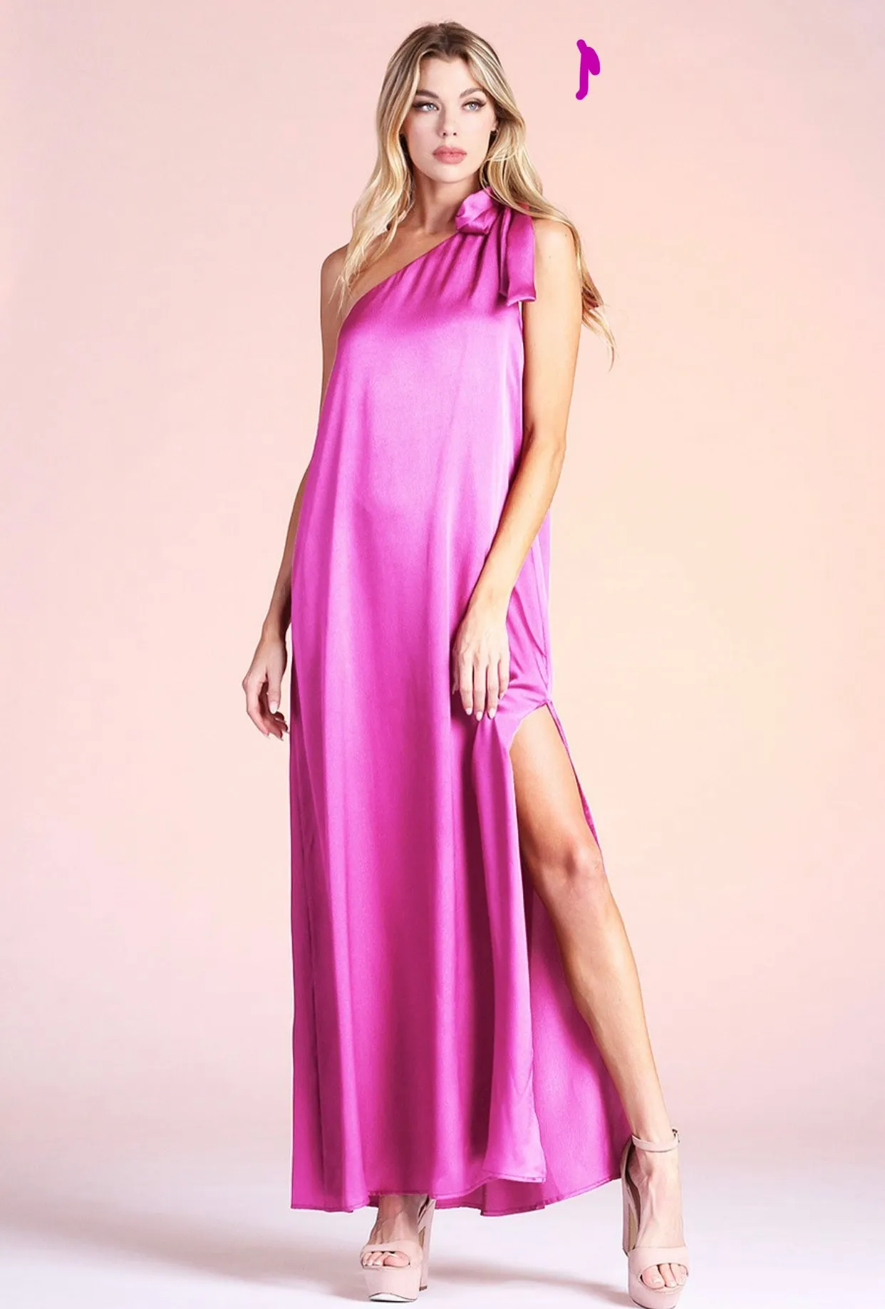 HOT PINK ONE SHOULDER MAXI DRESS