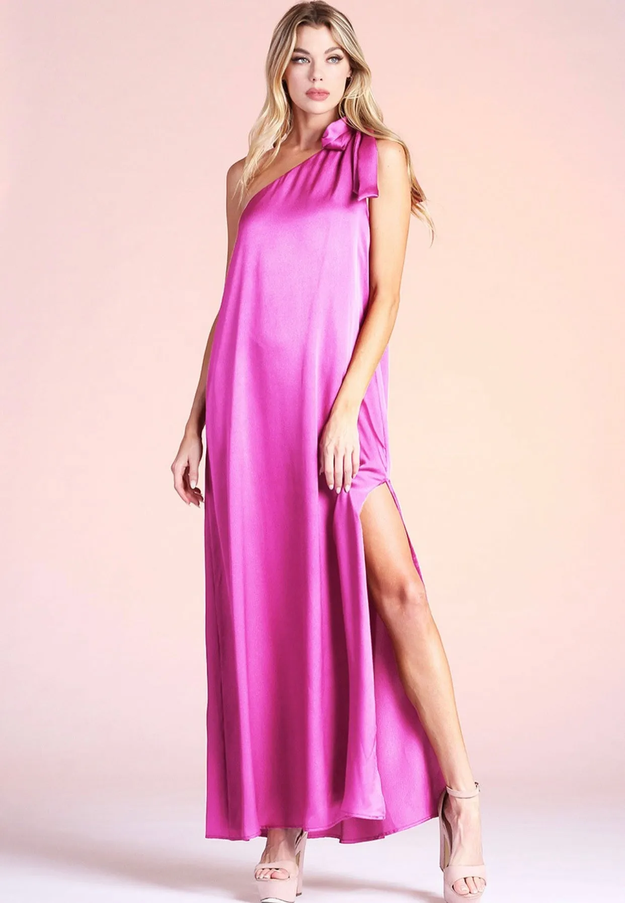 HOT PINK ONE SHOULDER MAXI DRESS