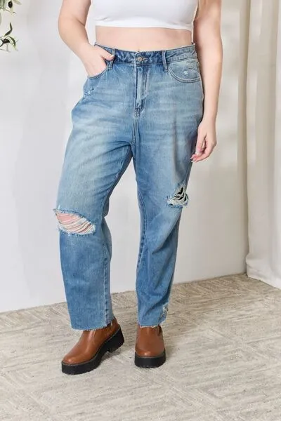 Judy Blue Distressed Raw Hem Straight Jeans