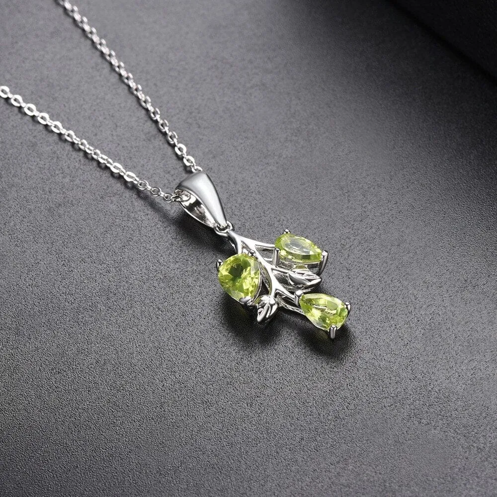 Leaves&Branches Peridot Pendant Solid 925 Sterling Silver Gemstone Necklace