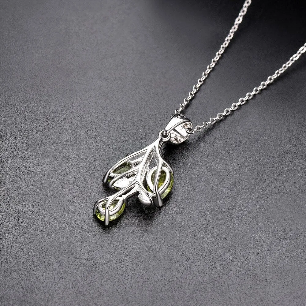 Leaves&Branches Peridot Pendant Solid 925 Sterling Silver Gemstone Necklace