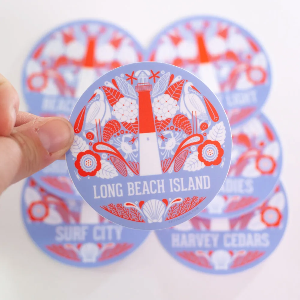 Long Beach Island sticker, Jersey Shore vinyl sticker, new jersey shore icons, Harvey Cedars art, Beach Haven art, Ship Bottom art