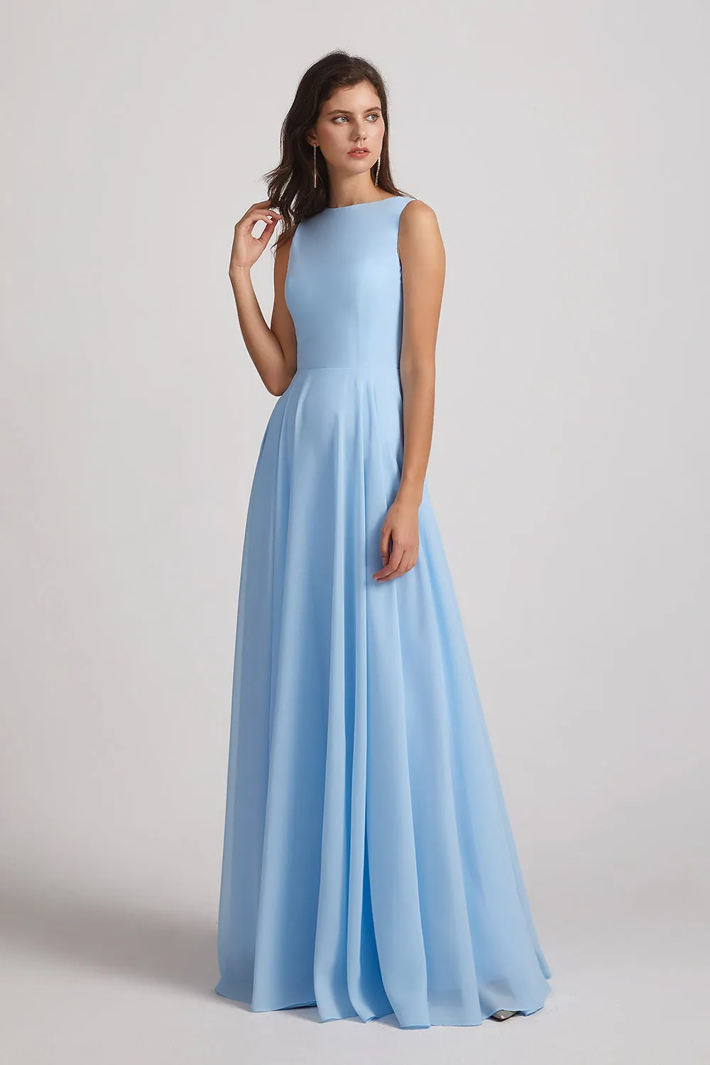 Long Sleeveless Open Back Chiffon Maxi Dresses (AF0087)