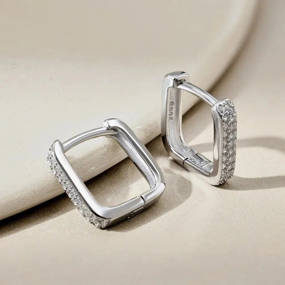 Luxe Pave Diamond Silver Hoop Earrings