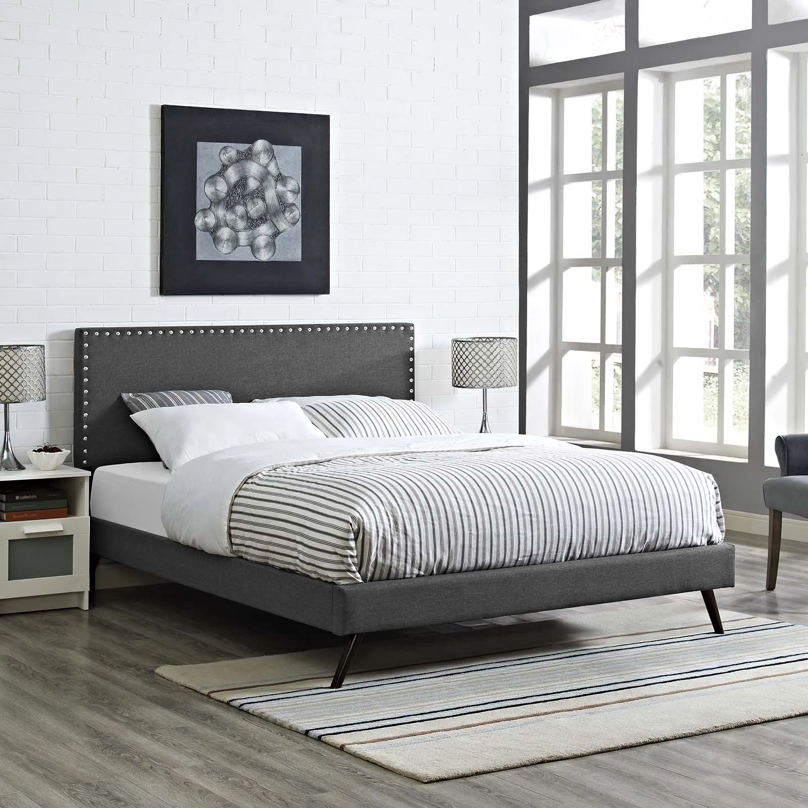 Macie Fabric Platform Bed with Round Splayed Legs