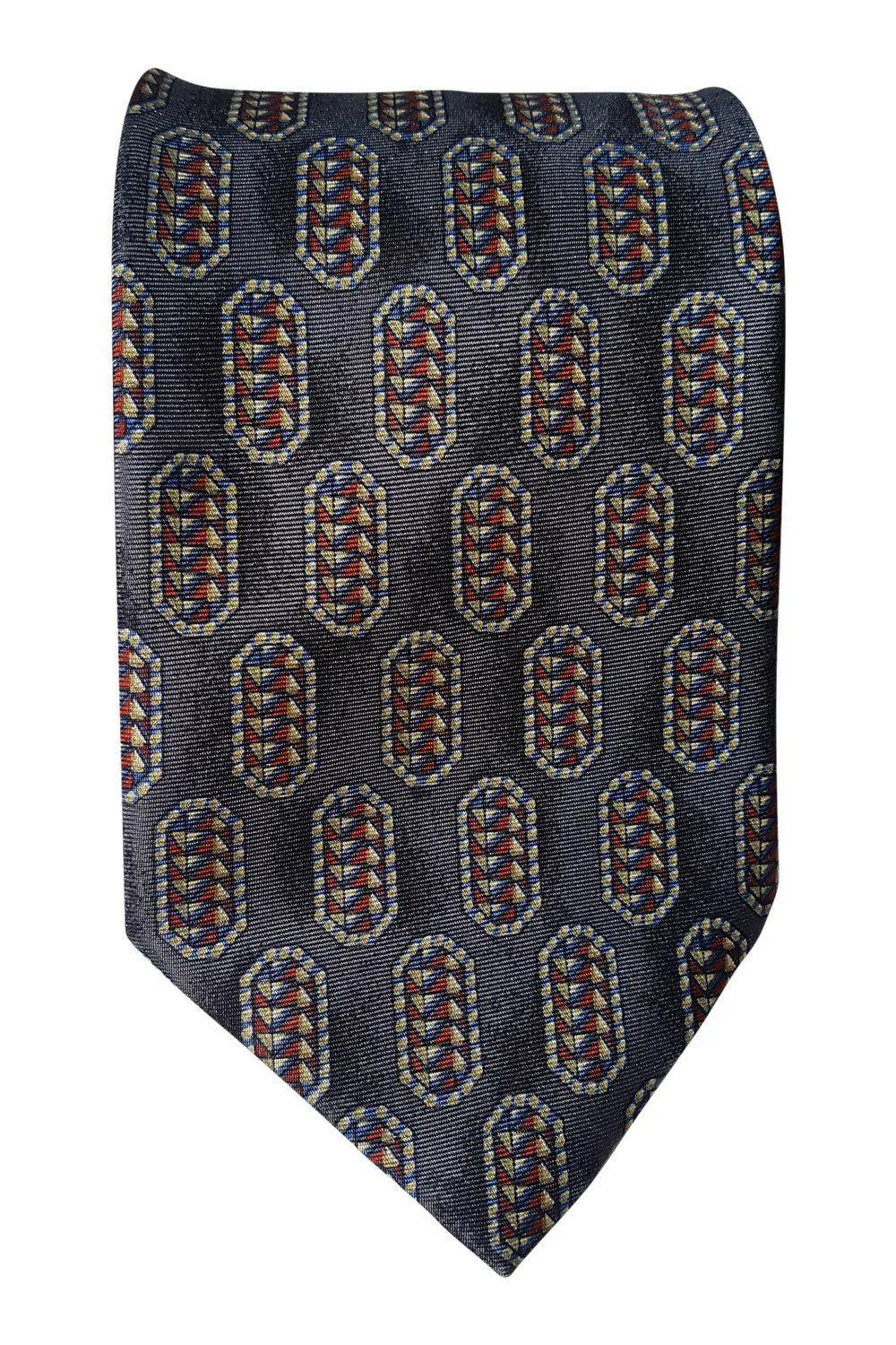 MARKS & SPENCER 100% Silk Geometric Patterned Grey Tie (58.5")