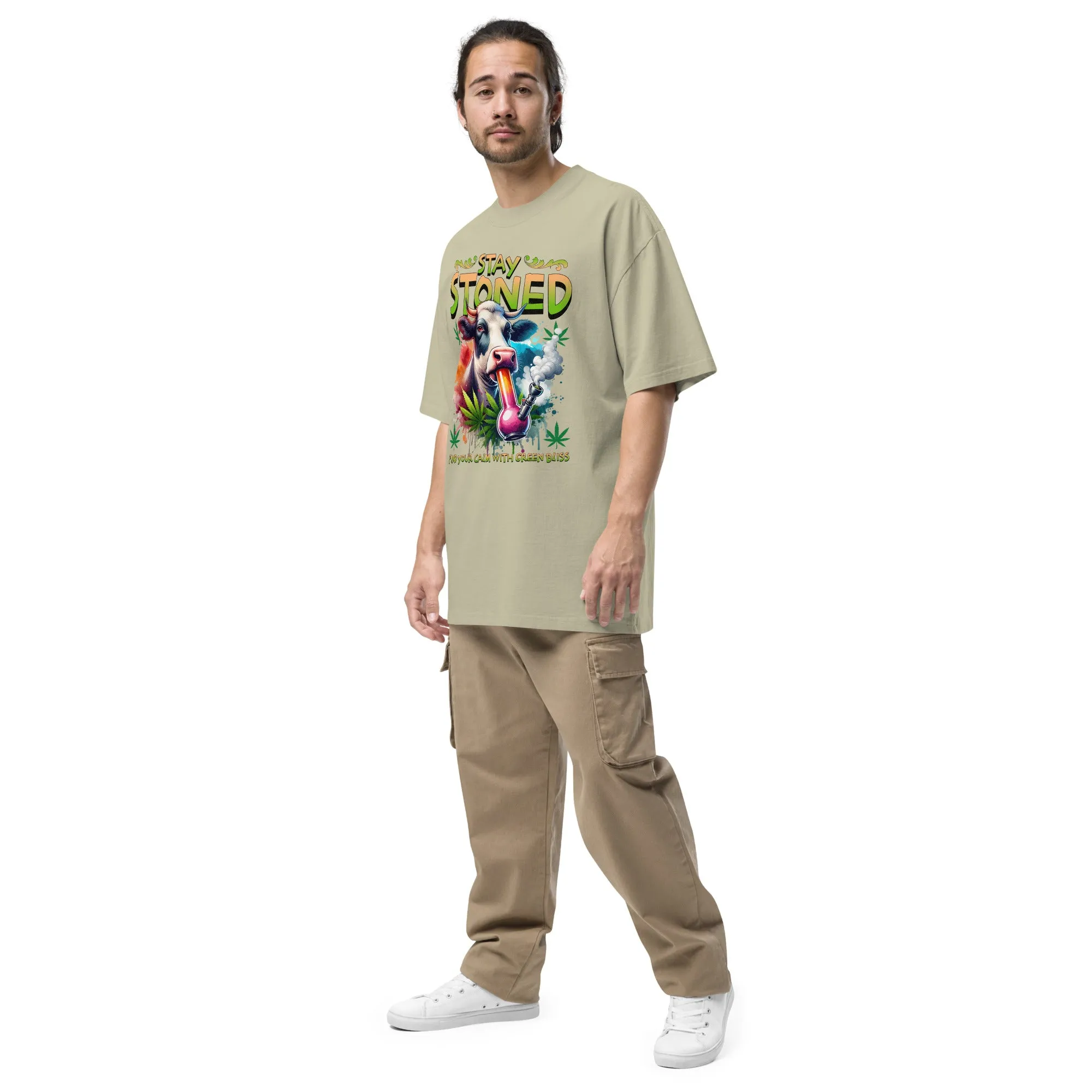 Men's Stoner Culture Marijuana Theme Oversized Faded T-shirt