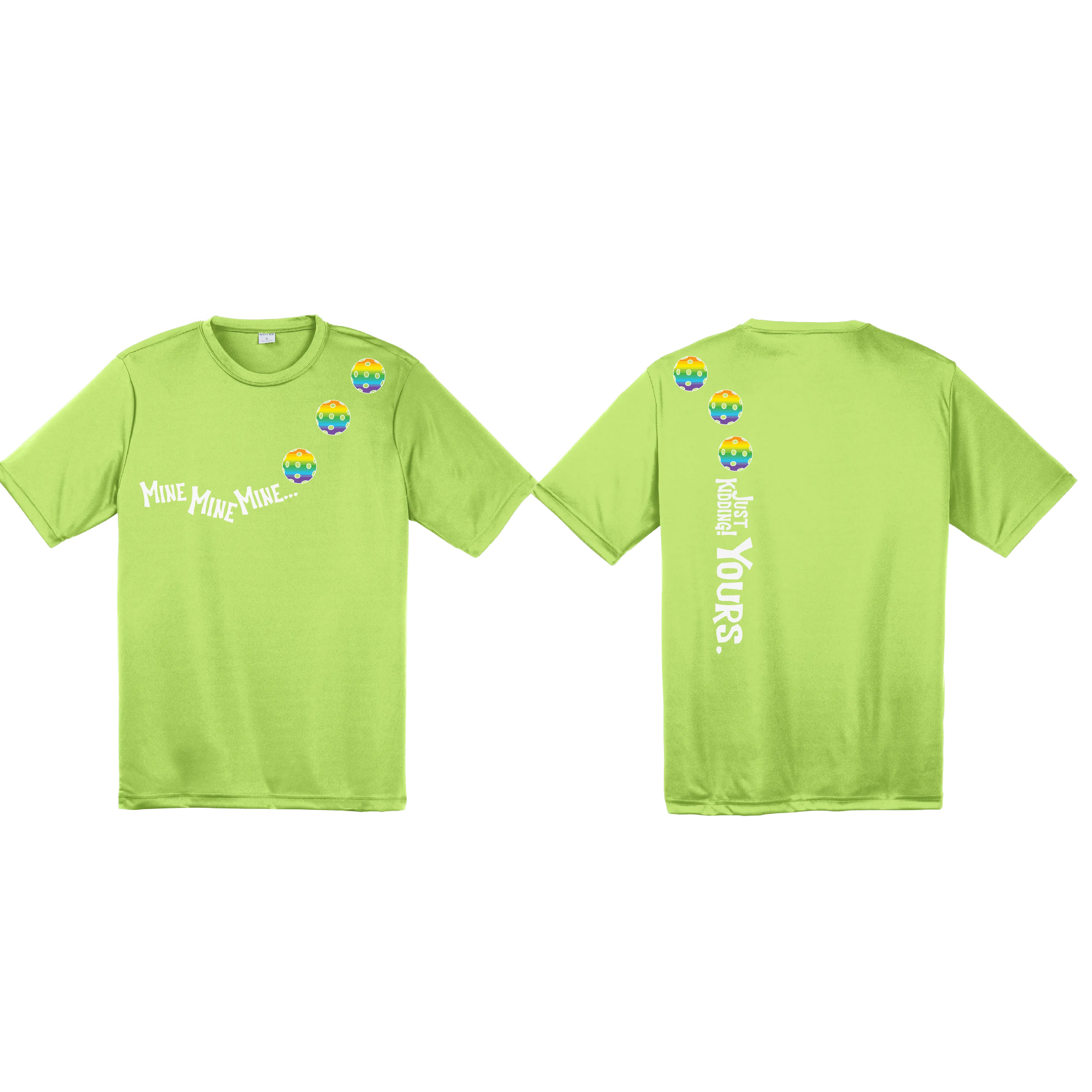 Mine JK Yours (Pickleball Colors Green Rainbow or Cyan) | Men's Short Sleeve Athletic Shirt | 100% Polyester