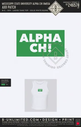 Mississippi State University Alpha Chi Omega - AXO Patch - B C - 1019 - Ladies Tank Top - Solid White Blend