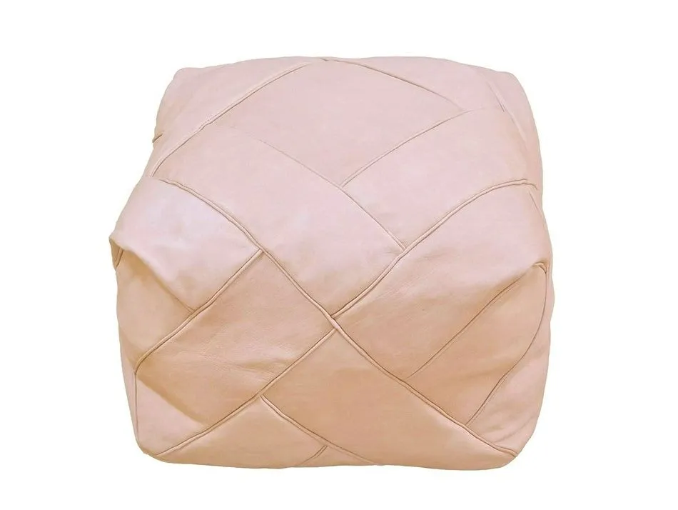 Moroccan Leather Ottoman - ZIGZAG Design - Soft Pink