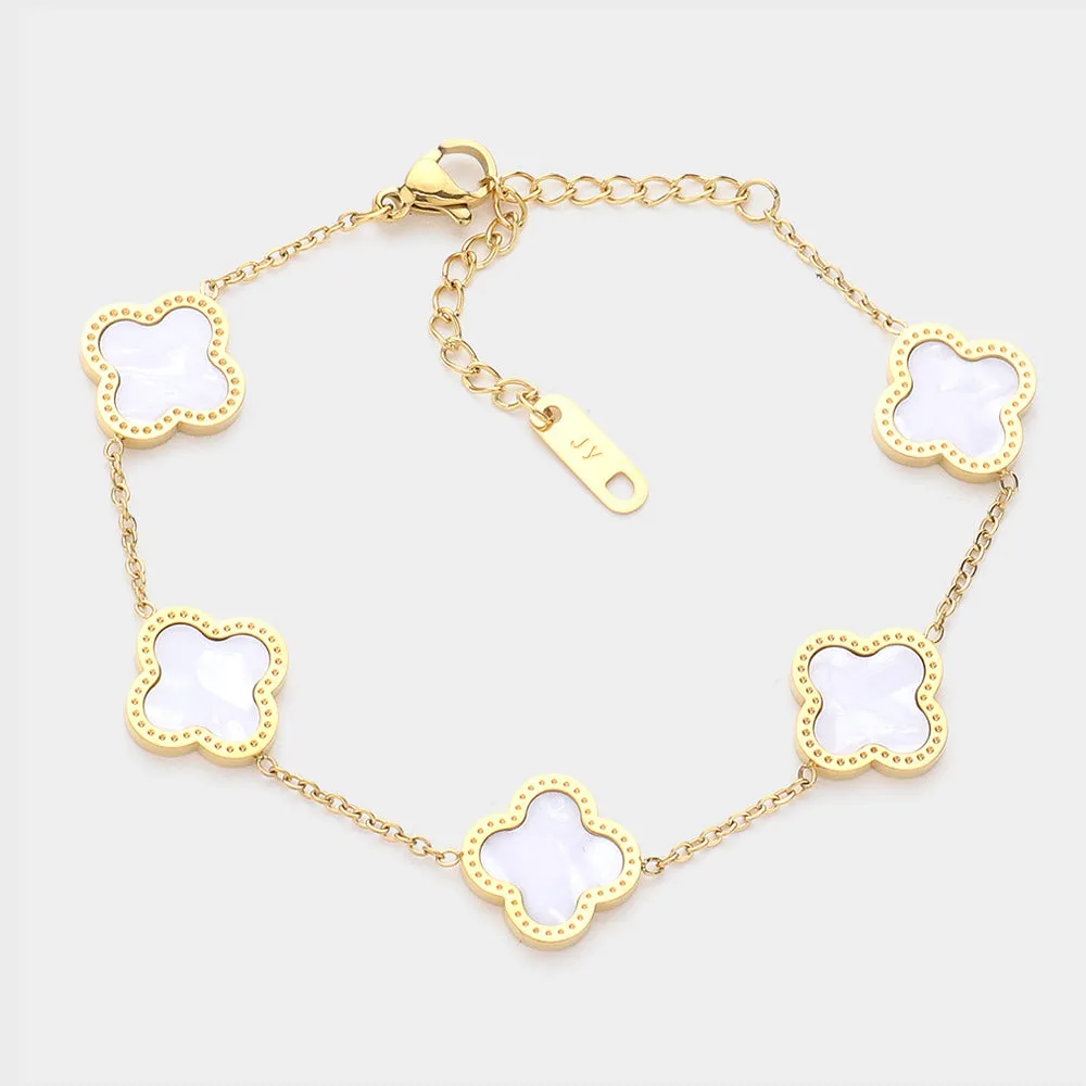 Mother Of Pearl Quatrefoil Station Bracelet