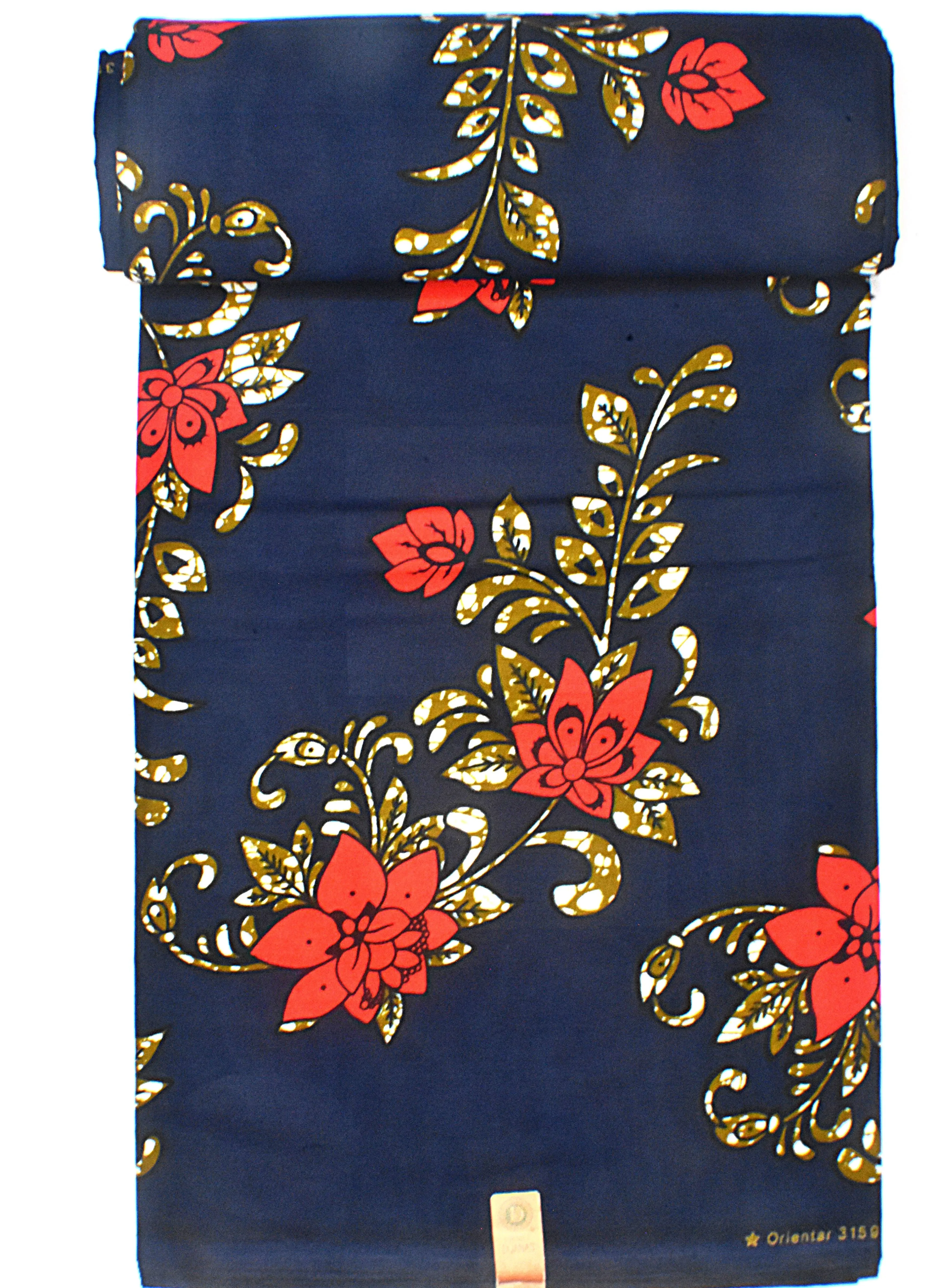 Navy Blue Flowered African Print - CA314