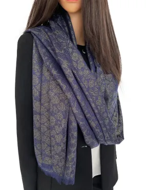 NAVY BLUE SPARKLY METALLIC LEOPARD PRINT EVENING SHAWL SCARF