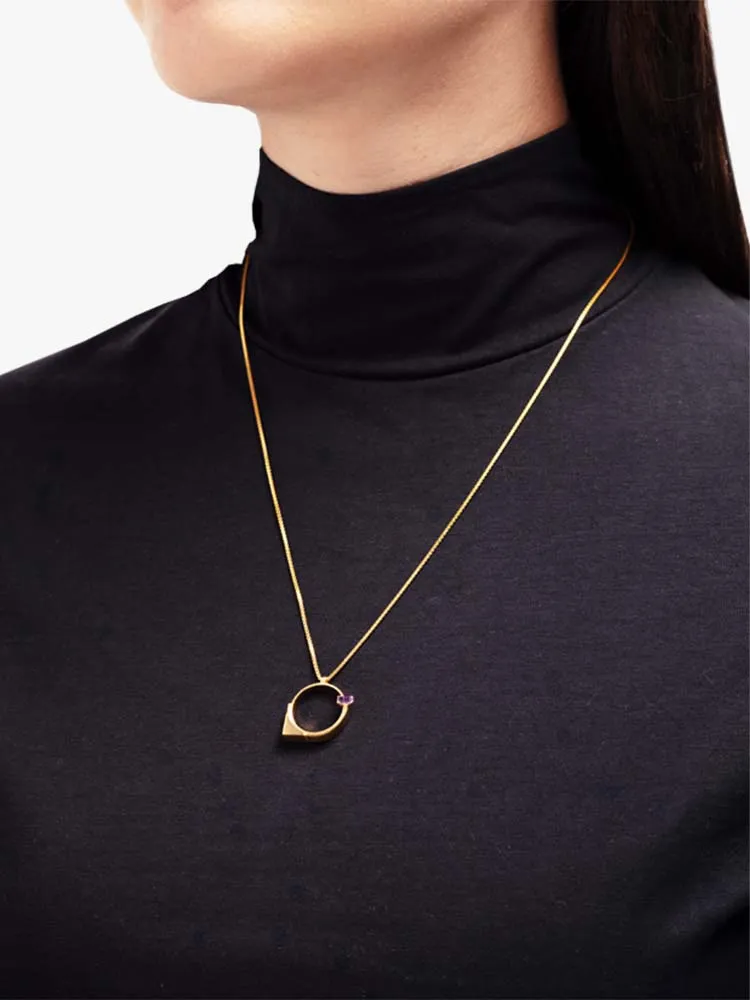 Necklace Refined Brutalism Amethyst 14kt Solid Gold / 55 cm