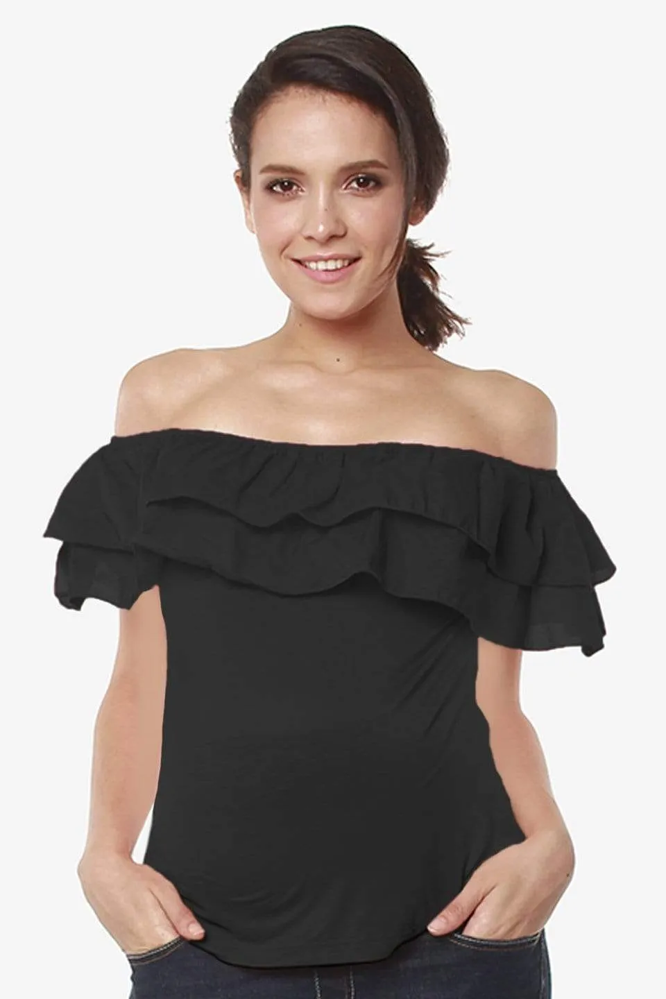 Off Shoulder Cacey Nursing Top Black