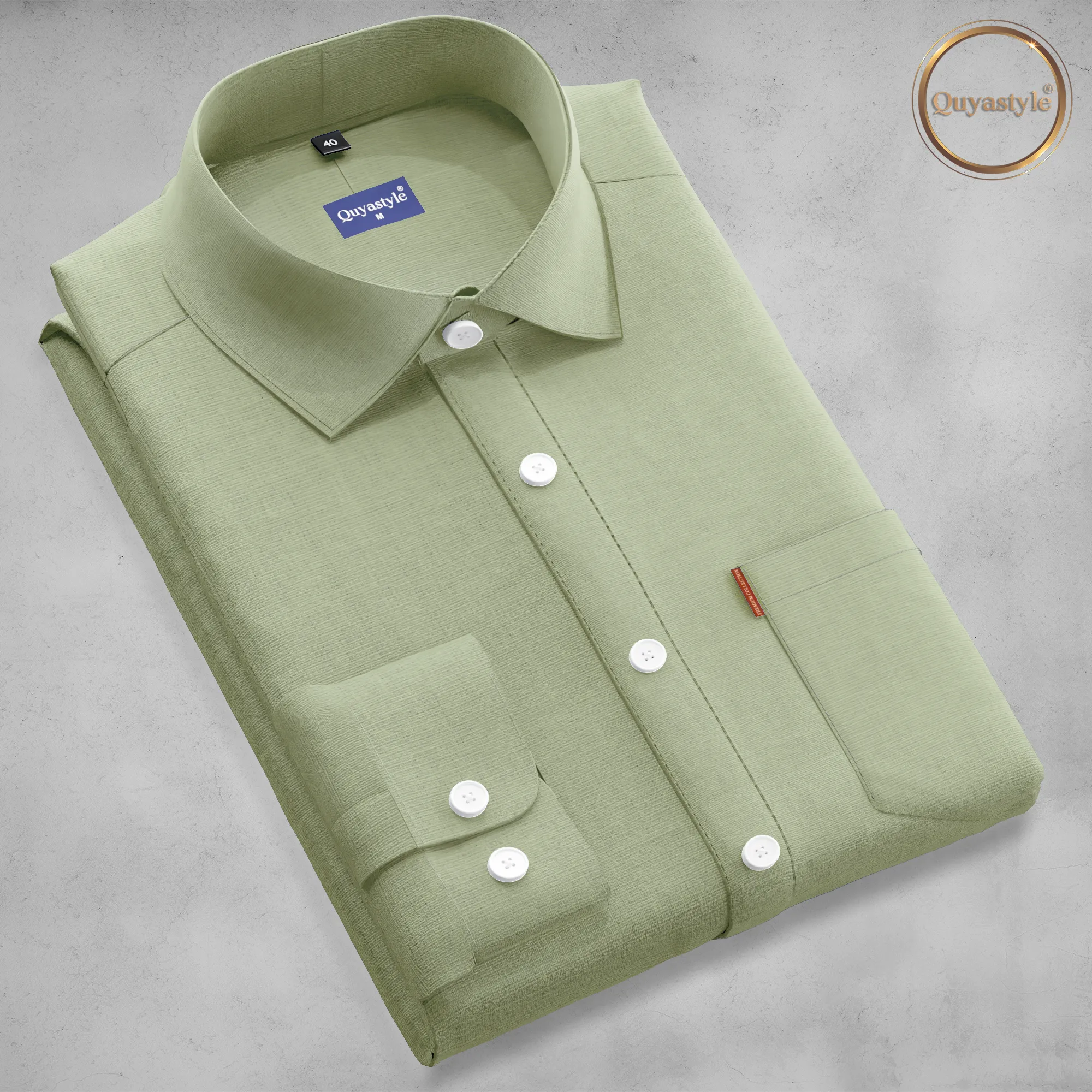 Olive Green Stylish Mens Full Slevees Solid Formal Shirt