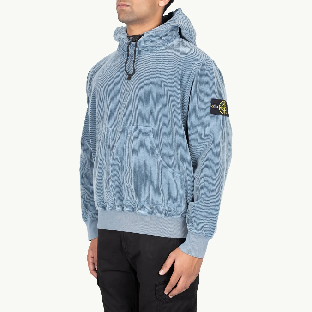 Overshirt Patch Hooded Corduroy Pullover - Mid Blue 4681