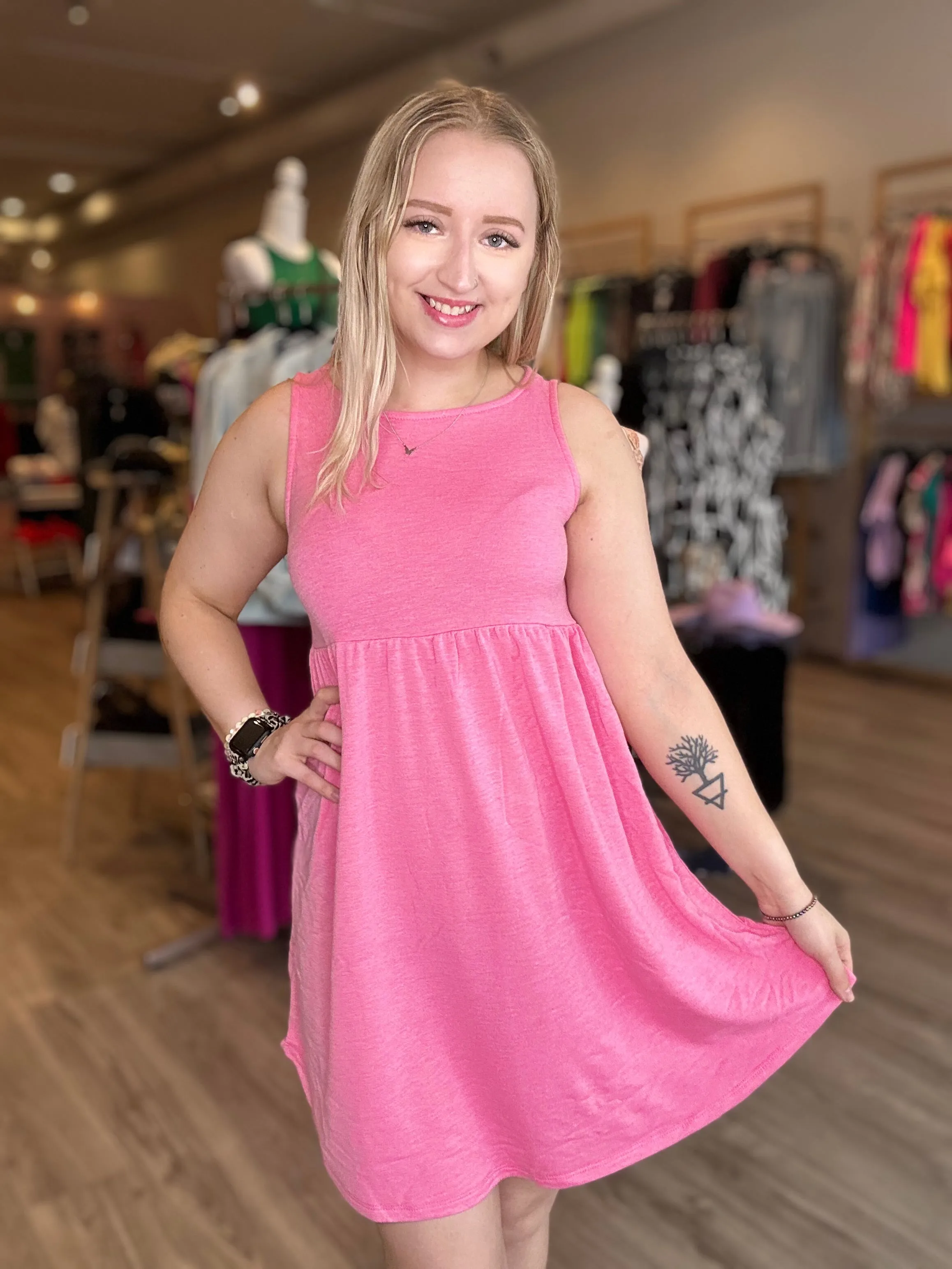 Pink Solid Babydoll Dress