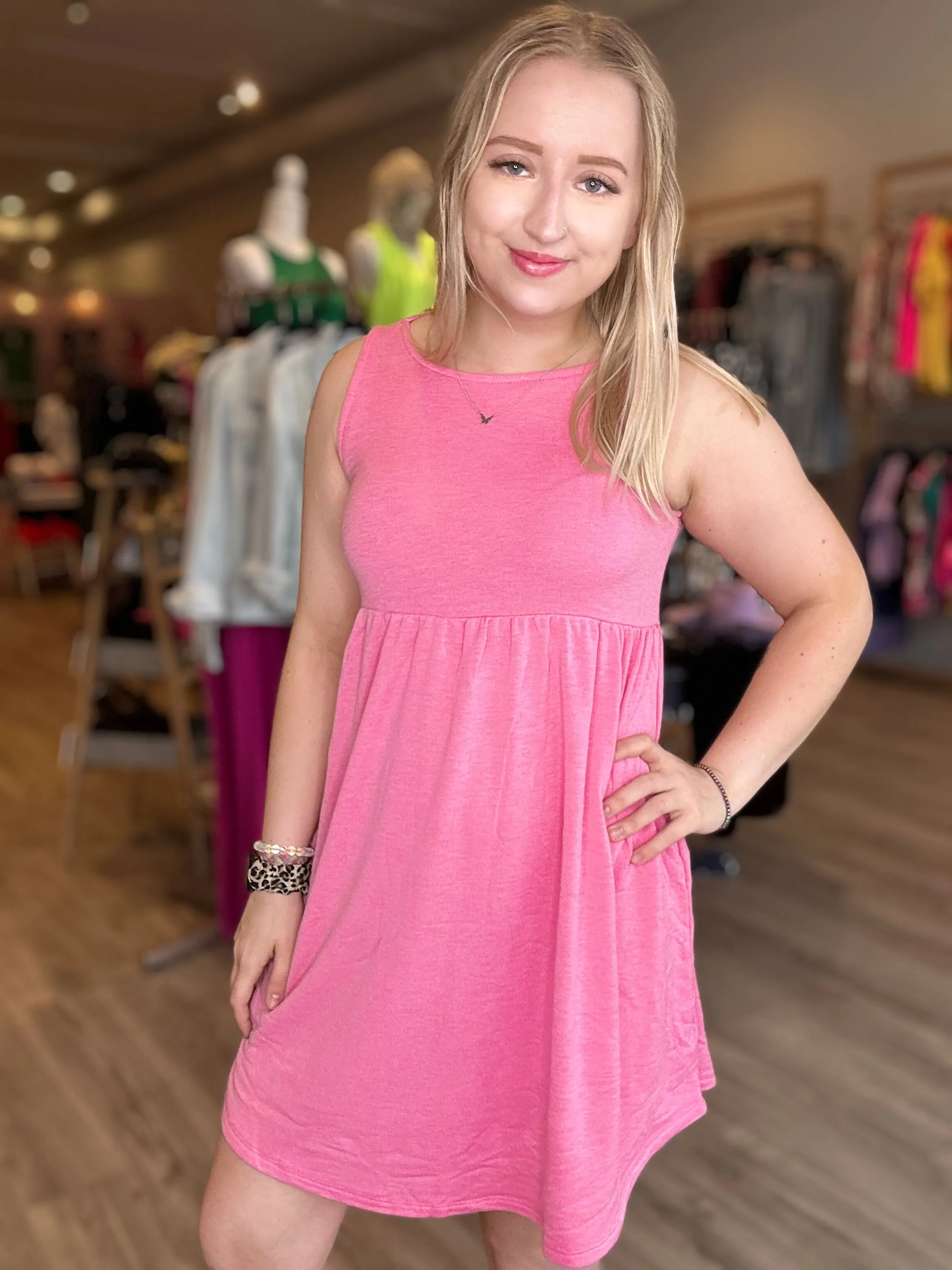 Pink Solid Babydoll Dress