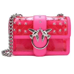 PINKO Love Quilted PVC Leather Hot Pink Silver Shoulder Bag