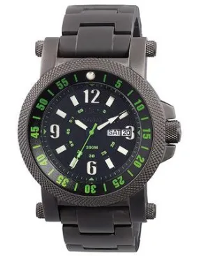 Reactor Fallout 2 Mens Day/Date Watch - Black/Green Dial - Black Nitride Design