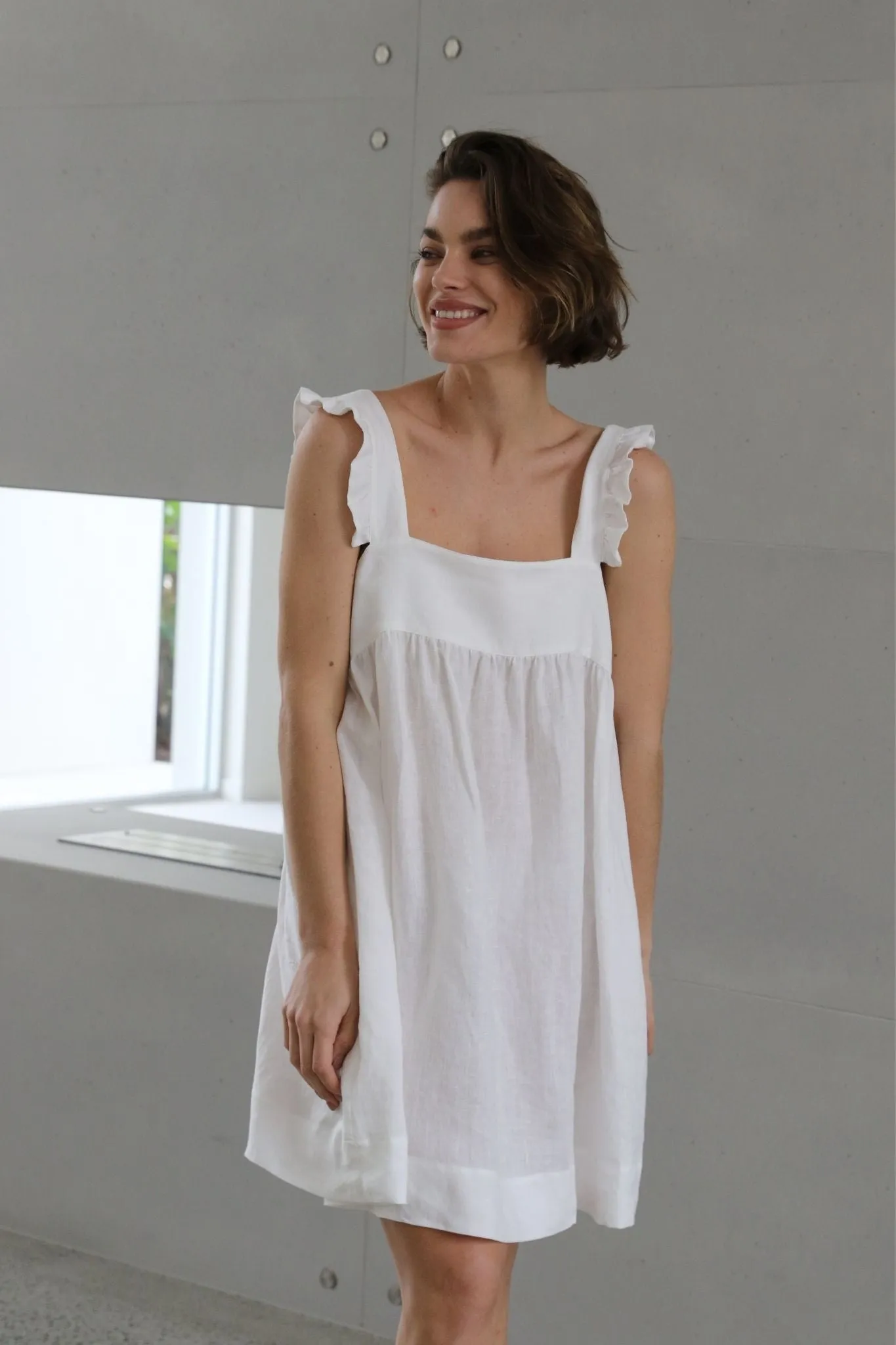 Rebecca Frill Linen Slip - White