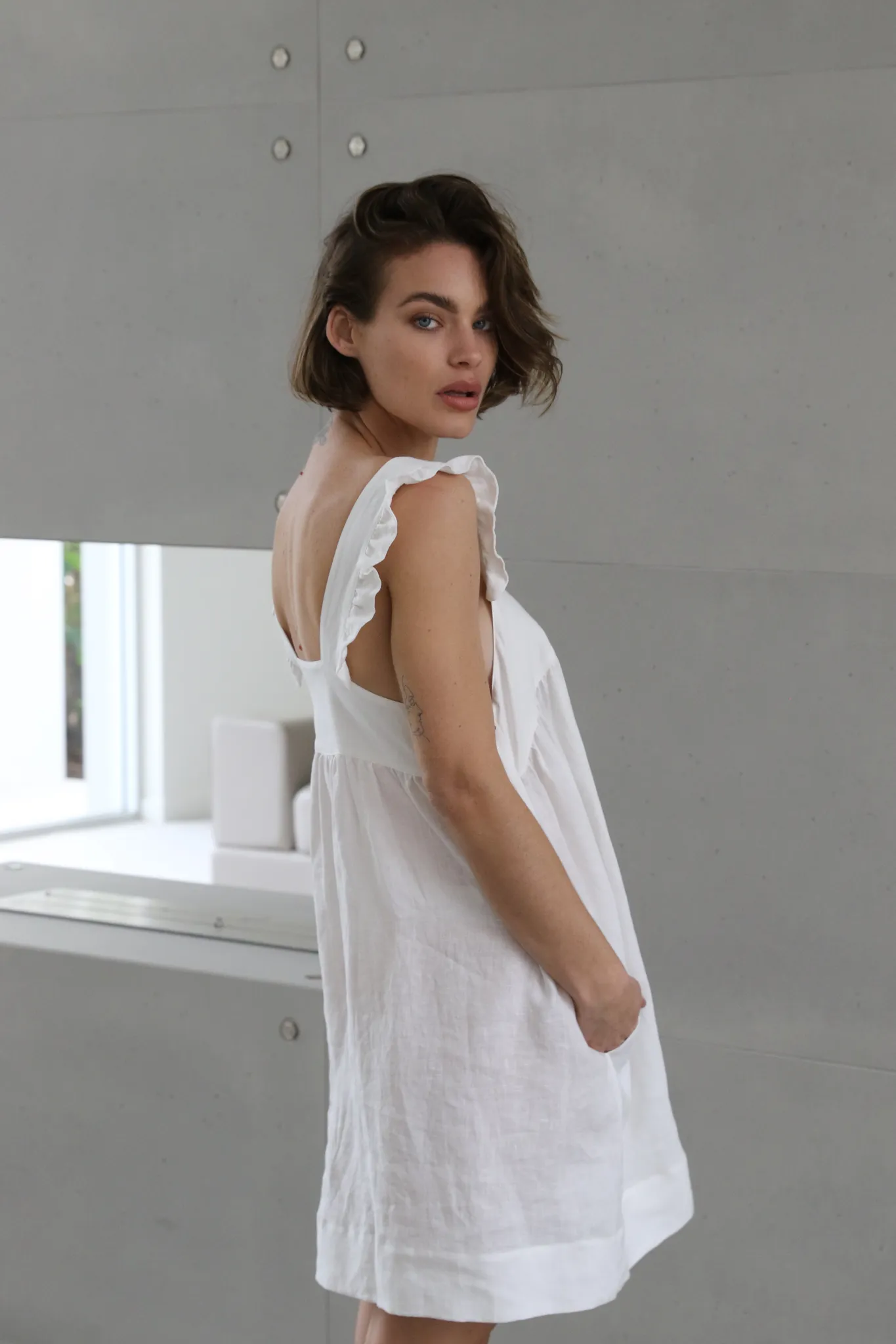 Rebecca Frill Linen Slip - White