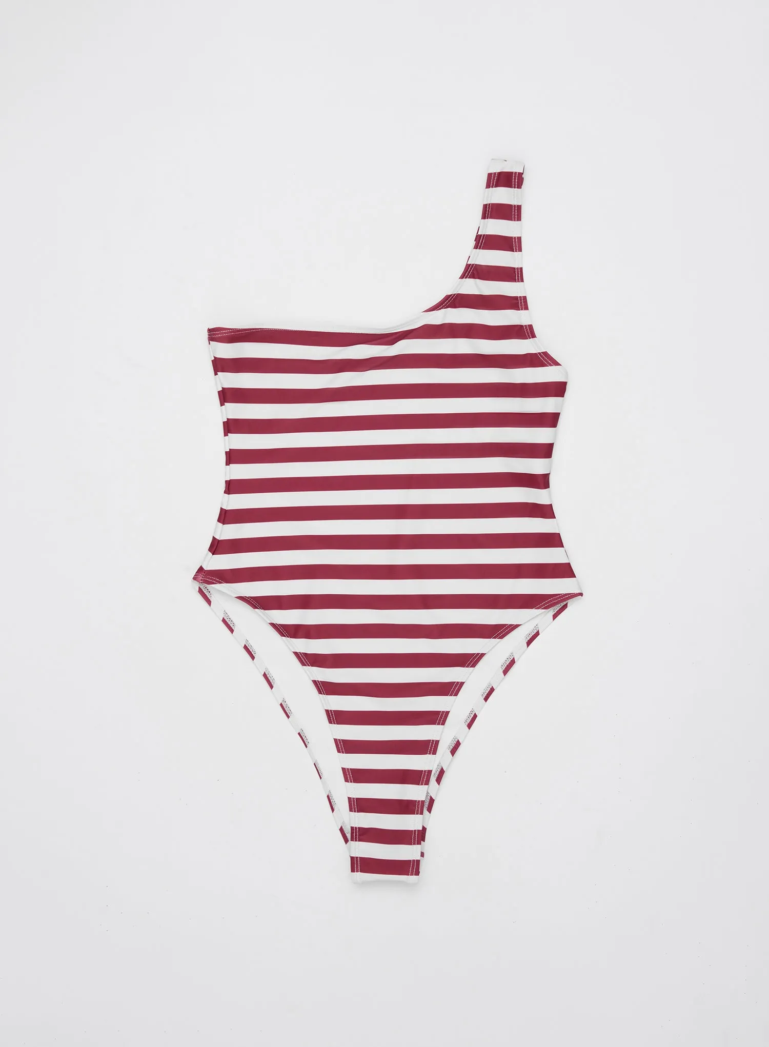 Red And White Stripe One Shoulder Swimsuit- Mala