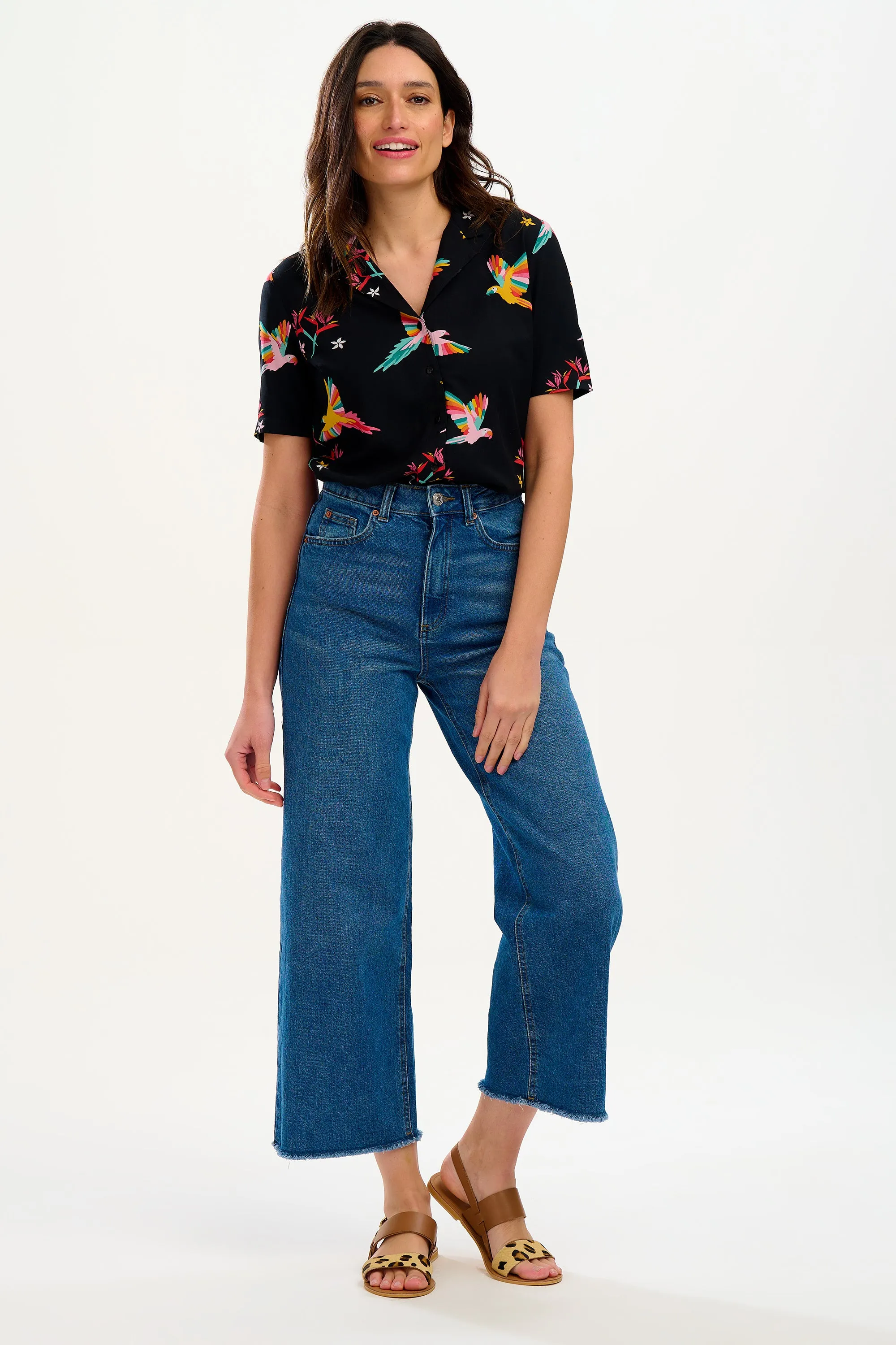 Santana Shirt - Black, Tropical Parrots