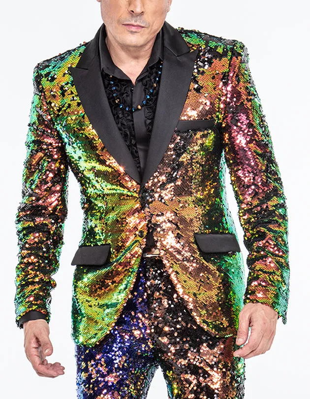 sequin tuxedo, with multi color sequin pants