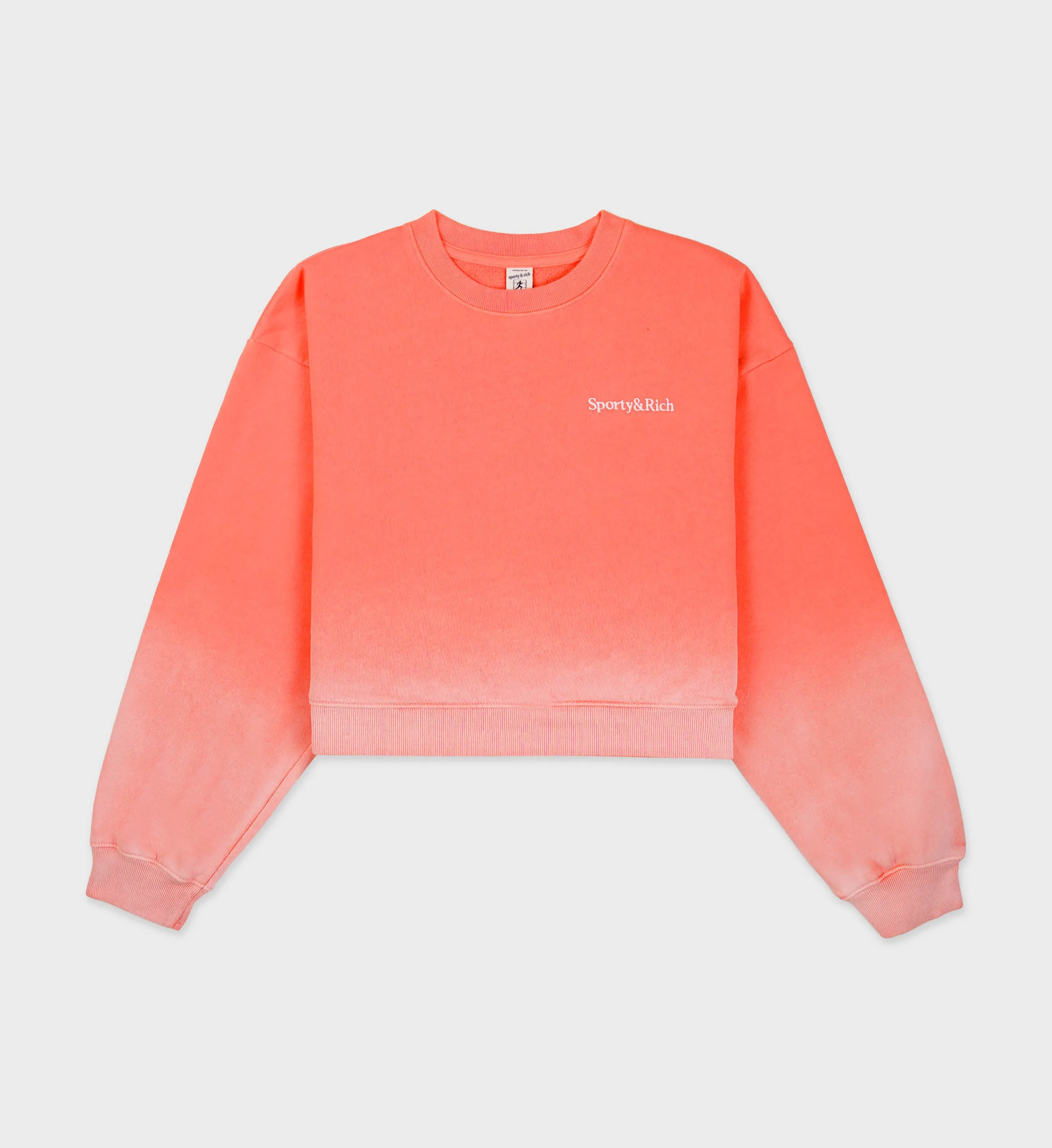 Serif Logo Cropped Crewneck - Dip Dye Pink/White